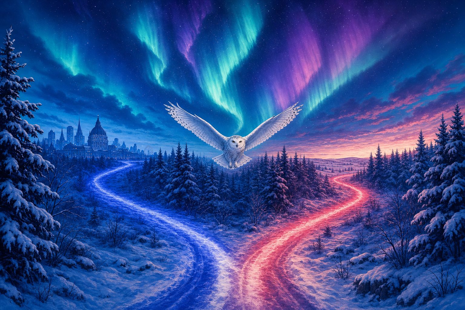 Abstract illustration of two parallel paths of light running side by side toward a shared horizon, representing an honest comparison